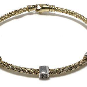 3 DIAMOND STATION BRAIDED BRACELET, GOLD & STERLING SILVER (.925) BASE
